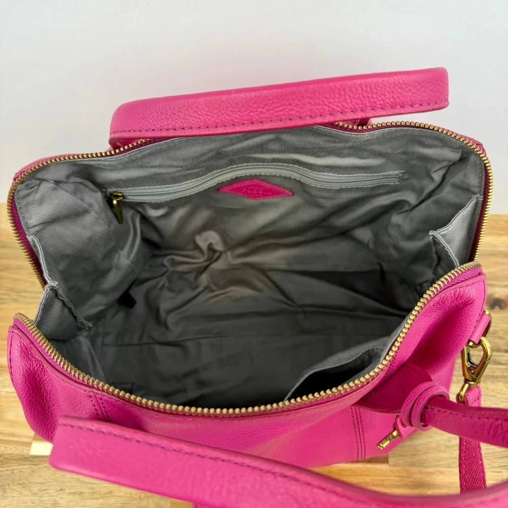Fossil Jori Satchel Pink Berry Pebbled Leather Crossbody Shoulder Bag
